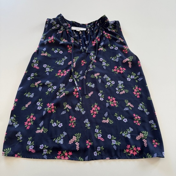 Loft- Navy- Floral- Tank- Ruffle Collar-Sleeveless-Tank-Size S - Picture 1 of 10